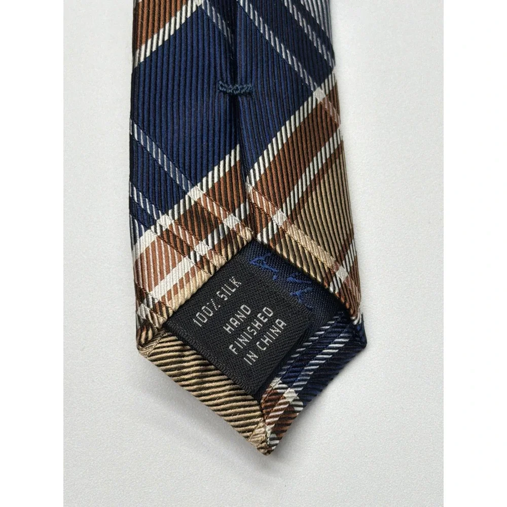 Jos.‎ A. Bank Executive Collection Mens Navy Blue Tan Plaid 100% Silk Necktie